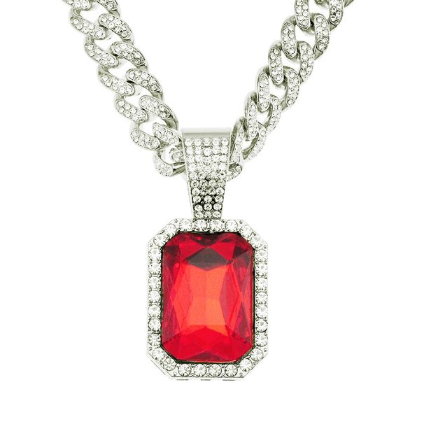 Hip Hop Rap Men's Red Pendant Jewelry Trendy and Cool Decoration Cuban Chain Necklace_ipsvogv.com