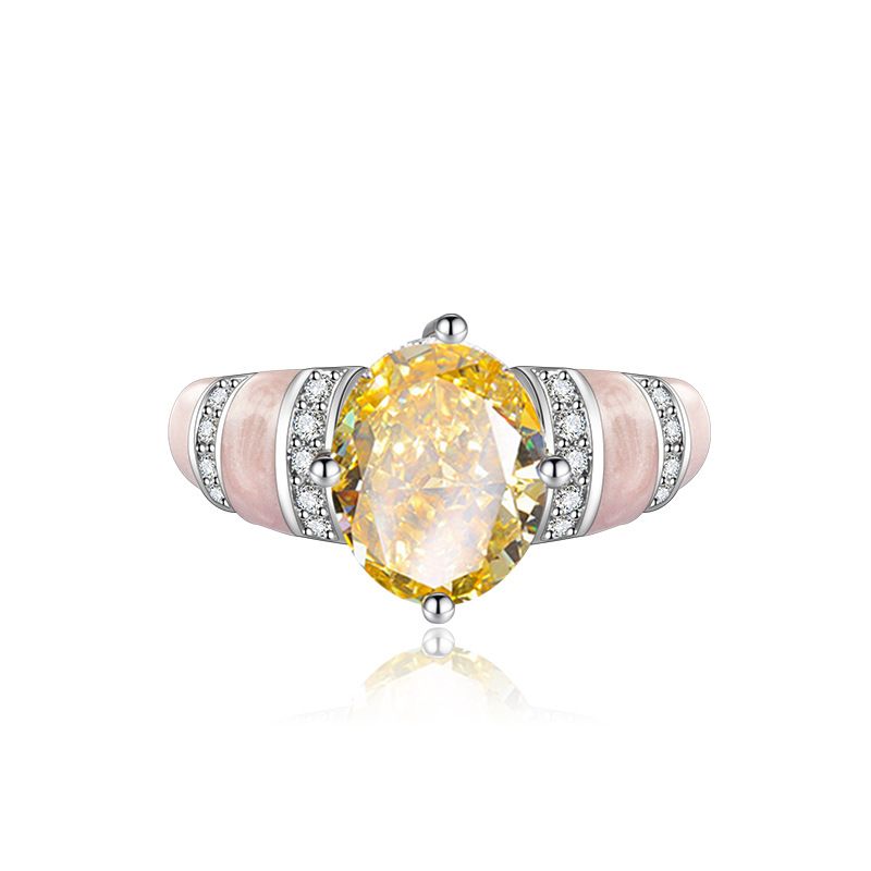 New Elliptical High Carbon Diamond Ice Flower Cut For Women With Rubber Powder Fritillaria Premium Red Open Ring_ipsvogv.com