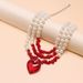 Exaggerated Turquoise Pearl Chain Personalized Artificial Crystal Heart Pendant Necklace For Women_ipsvogv.com