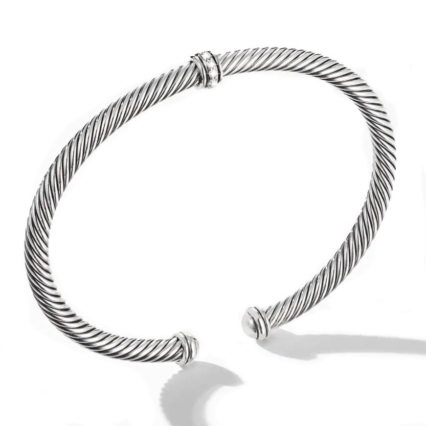 Stainless Steel Starry Sky Diamond Silver Bracelet Titanium Steel Wire Rope Simple Open Bracelet_ipsvogv.com
