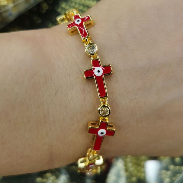 Cross Demon Eye Adjustable Zircon Hip Hop Bracelet For Men And Women_ipsvogv.com