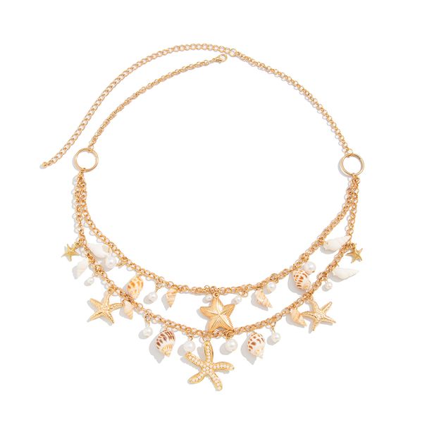 Tassel Conch Starfish Shell BL Chain Waist Chain Female 2025 Summer Trendy Seaside Travel Vacation Photo Accessories_ipsvogv.com