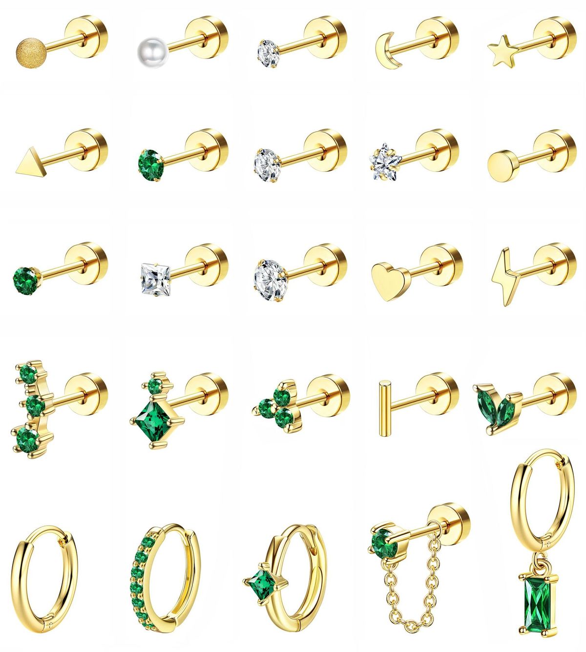 Women’s Jewelry Set Fashion Real Gold Brass Electroplating Fashionable Temperament Green Zircon Earrings Tassel Earrings Set_ipsvogv.com