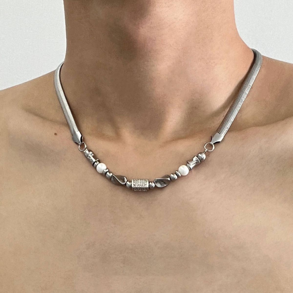 Alloy Bead Necklace, Men's High-end And Versatile Hip-hop Design, Collarbone Chain Accessory, Women's Titanium Steel_ipsvogv.com