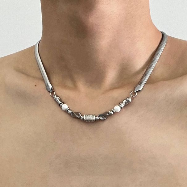 Alloy Bead Necklace, Men's High-end And Versatile Hip-hop Design, Collarbone Chain Accessory, Women's Titanium Steel_ipsvogv.com