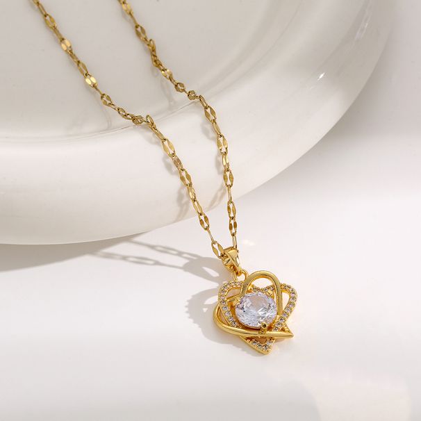 Titanium Steel Necklace Women's Double Love Korean Edition Simple Set with Zircon Interwoven Light Luxury Versatile High_ipsvogv.com