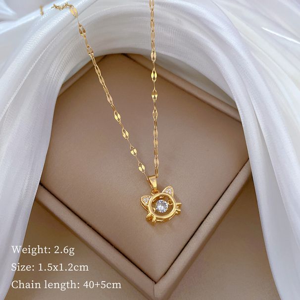 】 Dynamic 【 Cat Light Luxury Charm Gorgeous Full Diamond Necklace Women's Versatile Clavicle Titanium Steel Chain 【 】_ipsvogv.com