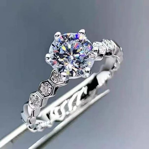 New Honeycomb 1 Carat Moissanite White Copper Ring Wedding Proposal Couple_ipsvogv.com