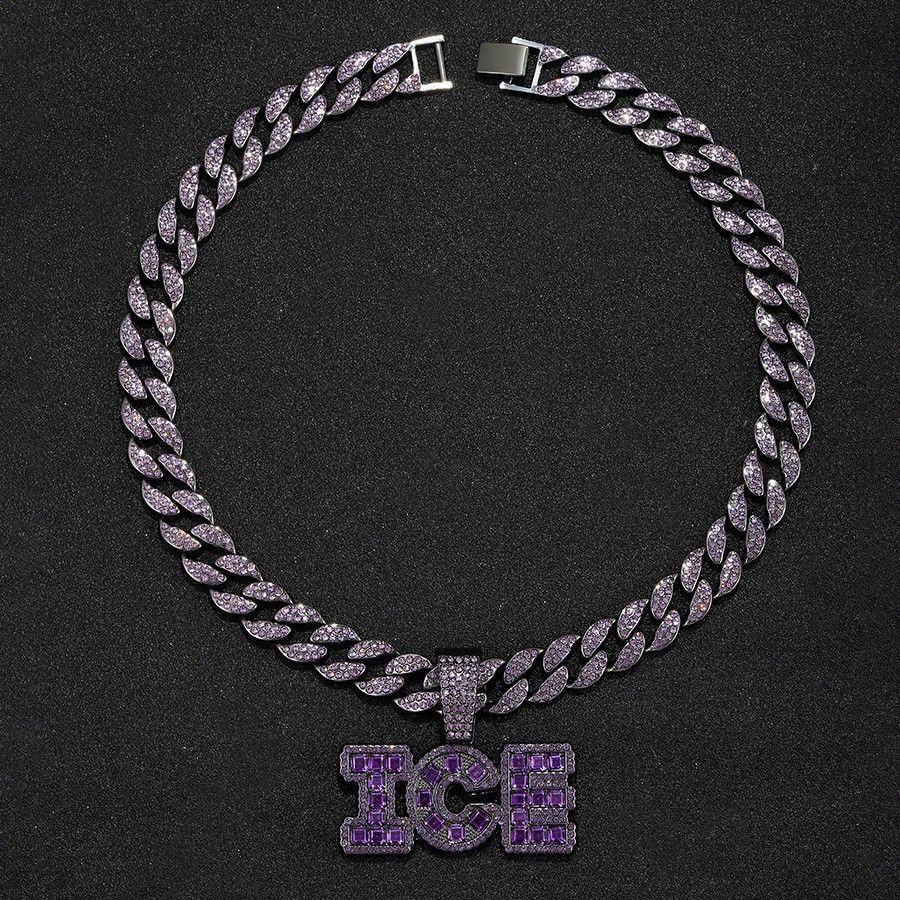 Hip Hop Street Full Of Diamonds, Personalized Rap Ice Letter Pendant, Cuban Chain Necklace_ipsvogv.com