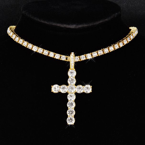 Hip Hop Cross Pendant Alloy Rhinestone Trendy Men's Necklace Personality Simple Jewelry_ipsvogv.com
