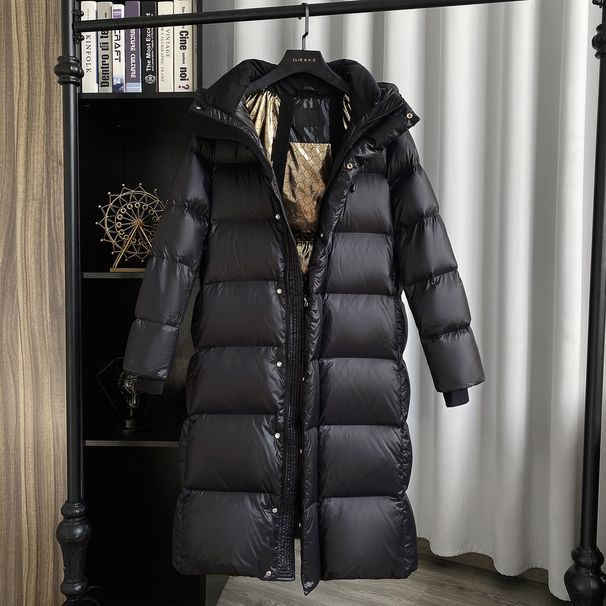 Women's Clothing Winter New Black Gold New winter coats Mid Length winter coats Jacket Women's Temperament Hooded Windproof Over Knee_ipsvogv.com
