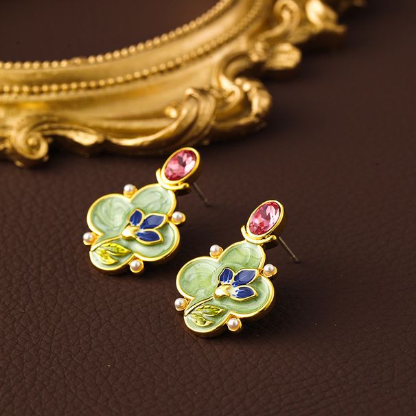 Medieval Court Style Enamel Flower Oil Painting Pearl Women, Niche Art, Light Luxury Earrings For Autumn And Winter_ipsvogv.com