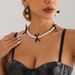 Jewelry Niche Light Luxury Pearl Sweet Cool Style Black Ribbon Bowknot Collarbone Chain Necklace For Women_ipsvogv.com