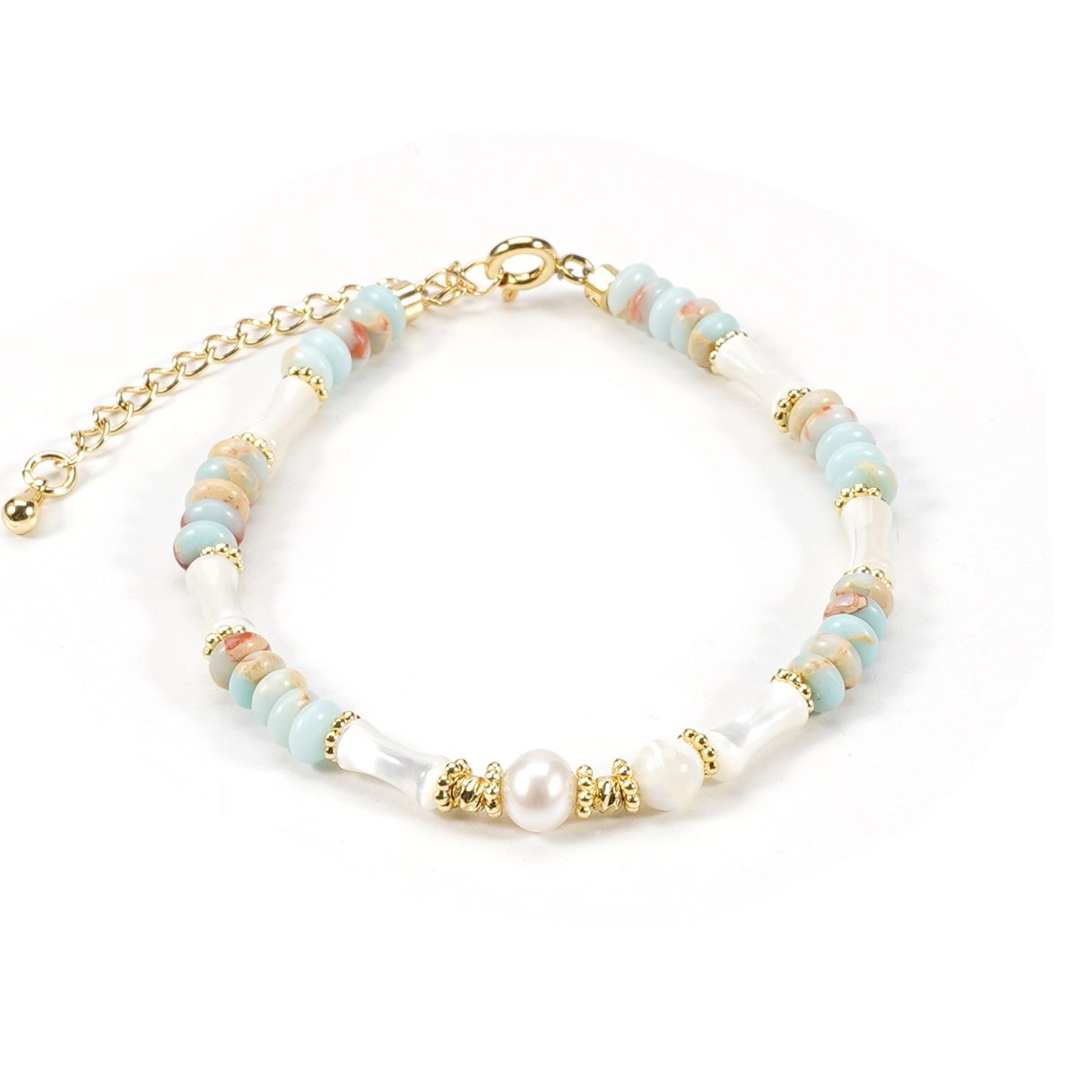 Freshwater Pearl Bamboo Shell Spacer Stone Natural Stone Bracelet Necklace Set_ipsvogv.com