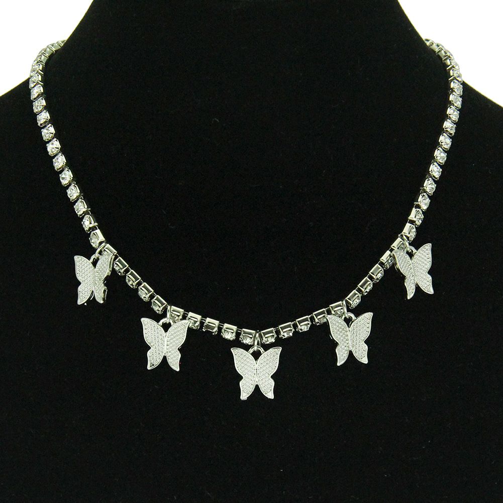 Korean version full diamond with five small butterflies, women's collarbone chain necklace accessories, fashionable and_ipsvogv.com