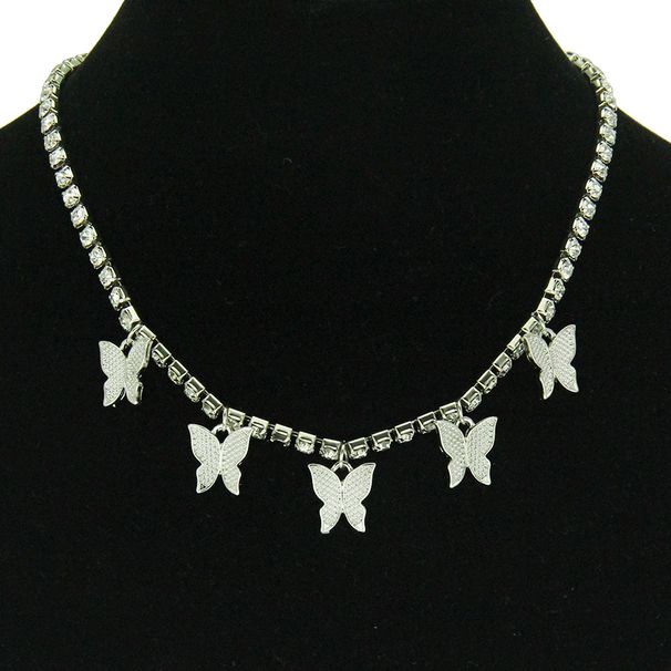 Korean version full diamond with five small butterflies, women's collarbone chain necklace accessories, fashionable and_ipsvogv.com