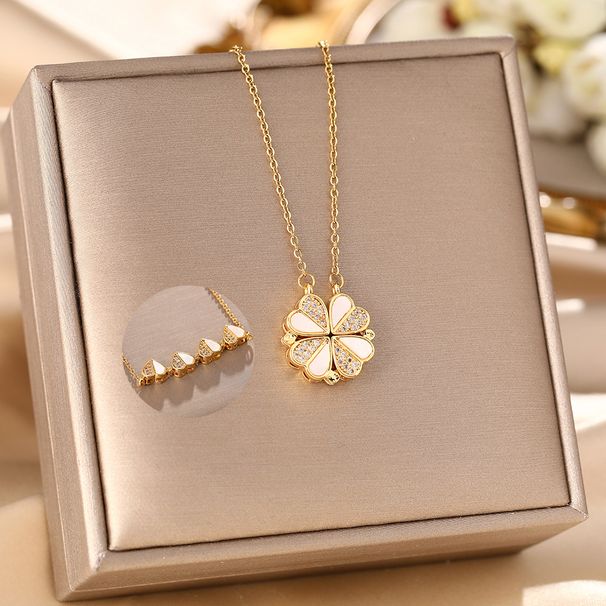 Korean Version Live Streaming Titanium Steel Necklace For Women, Featuring Multi Wearing Clover Magnetic Zirconia_ipsvogv.com