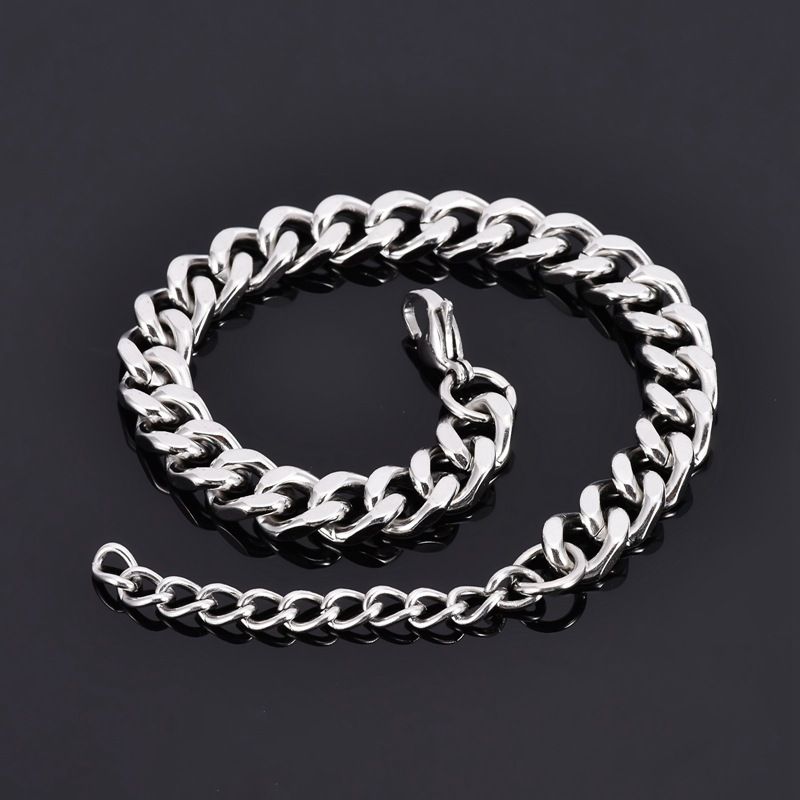 Men's Silver Cuban Bracelet Stainless Denim Necklace Titanium Steel Jewelry Accessories Bold Personality_ipsvogv.com