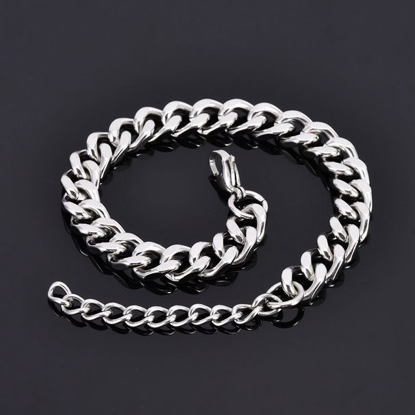 Men's Silver Cuban Bracelet Stainless Denim Necklace Titanium Steel Jewelry Accessories Bold Personality_ipsvogv.com