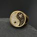 HIPHOP jewelry stainless steel gold plated full diamond Tai Chi Yin Yang black and white ring accessories_ipsvogv.com