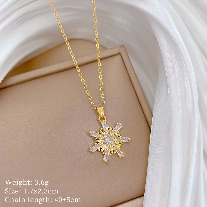 】 Snowflake 【 Thread Empty Light Luxury Charm Gorgeous Full Diamond Necklace Women's Versatile Clavicle Titanium Steel 【 】_ipsvogv.com