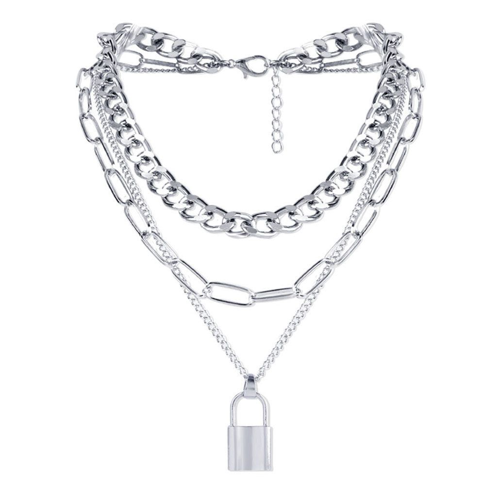 Jewelry Fashion Hip Hop Thick Chain Necklace Punk Retro Lock Pendant Necklace Female_ipsvogv.com