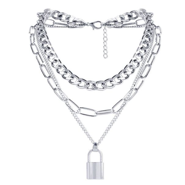 Jewelry Fashion Hip Hop Thick Chain Necklace Punk Retro Lock Pendant Necklace Female_ipsvogv.com