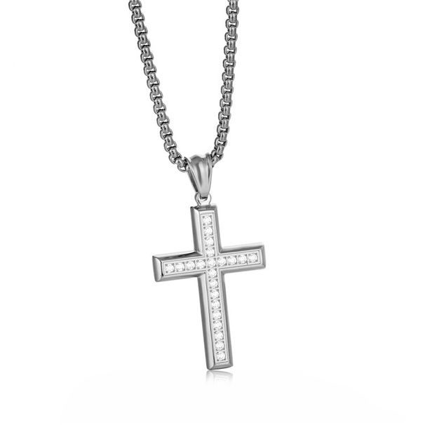 Men's Jewelry Fashionable Titanium Steel Jewelry, Popular Light Luxury Style Full Diamond Cross Sweater Chain Steel Necklace_ipsvogv.com