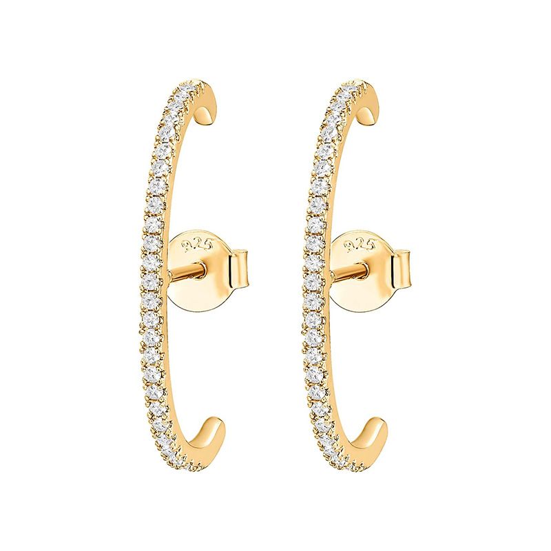 S925 Silver Ear Needle Inlaid Diamond Personality Double C Shaped Earrings Female 14K Gold Ear Jewelry_ipsvogv.com