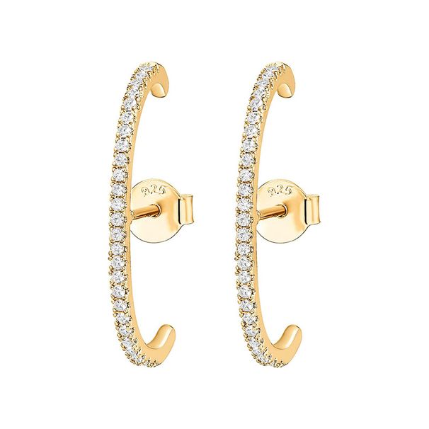 S925 Silver Ear Needle Inlaid Diamond Personality Double C Shaped Earrings Female 14K Gold Ear Jewelry_ipsvogv.com