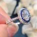Blue Diamond Round Bag Ring, Charm Queen, Oval Zircon Ring, Engagement Women's Ring Accessories_ipsvogv.com