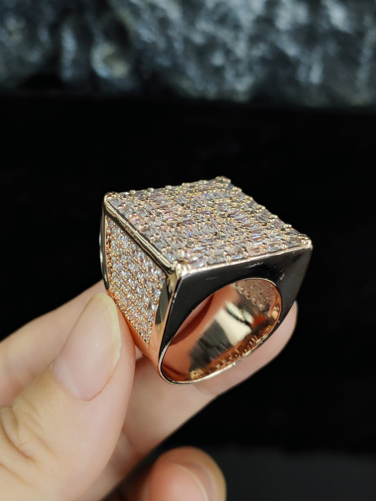 Unisex Diamond Studded Men's Ring With Exaggerated Personality And Large Square Hip Hop Trendy Cool Ring Hip Hop Trendy Hand Jewelry_ipsvogv.com