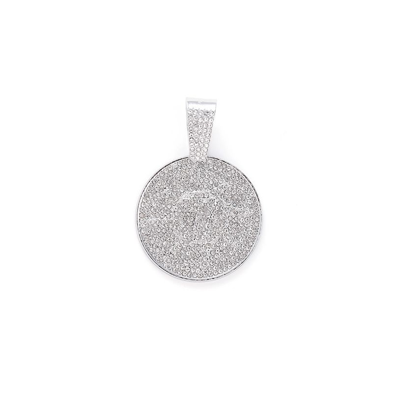 Disc Full Diamond Number 7 Alloy Pendant, Trendy Cuban Necklace, Men's Hip-hop Accessory, Personalized Necklace_ipsvogv.com