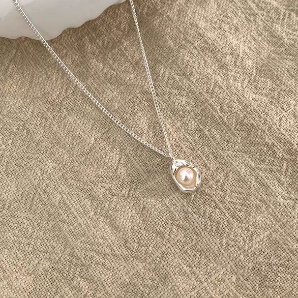 S Pure Silver Oval Pearl Necklace, Women's Ins, High-end, Light Luxury Temperament, Niche Design, Simple And Versatile_ipsvogv.com