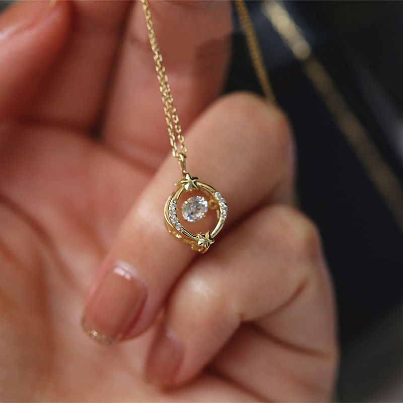 Star Shine S Pure Silver Plated K Gold Necklace, Fashionable Commuting, High End, Hollow Out, Dynamic Zircon Clavicle_ipsvogv.com