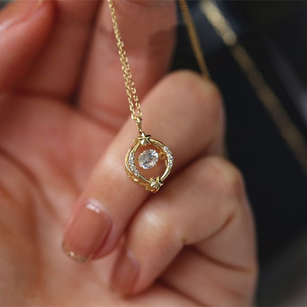 Star Shine S Pure Silver Plated K Gold Necklace, Fashionable Commuting, High End, Hollow Out, Dynamic Zircon Clavicle_ipsvogv.com