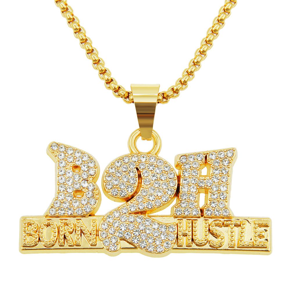 Cool Full Diamond Numeric Letter Necklace for Men's Personality Dominant Street Dance Sweater Long Pendant_ipsvogv.com
