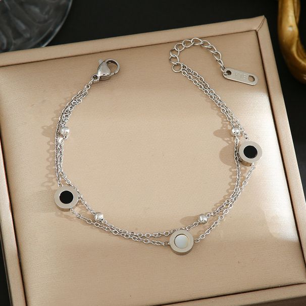 Roman INS Light Luxury Double Layer Chain Black And White Shell Round Unisex Personality Bracelet Titanium Steel Jewelry_ipsvogv.com