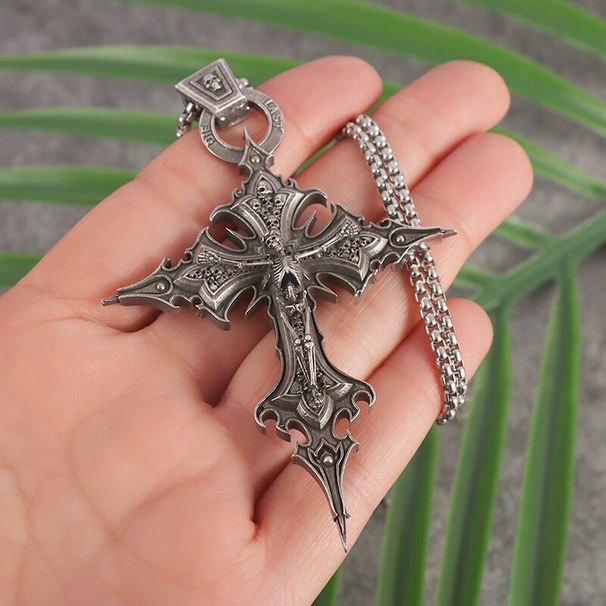 Personalized Gothic Skull Cross Pendant Necklace Men's Trend Punk Jewelry Gift_ipsvogv.com