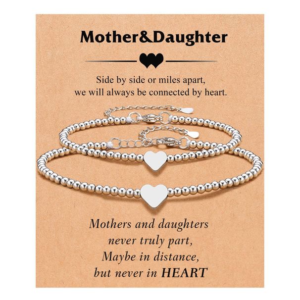 Women's Jewelry Mother And Daughter Bracelet Set Daughter Girl Gift Silver Bead Chain Bracelet Stainless Steel Love Bracelet Set_ipsvogv.com
