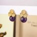 French New Fashionable Full Diamond Petals Inlaid with Natural Amethyst Stones, Simple Earrings, Exquisite and Elegant_ipsvogv.com
