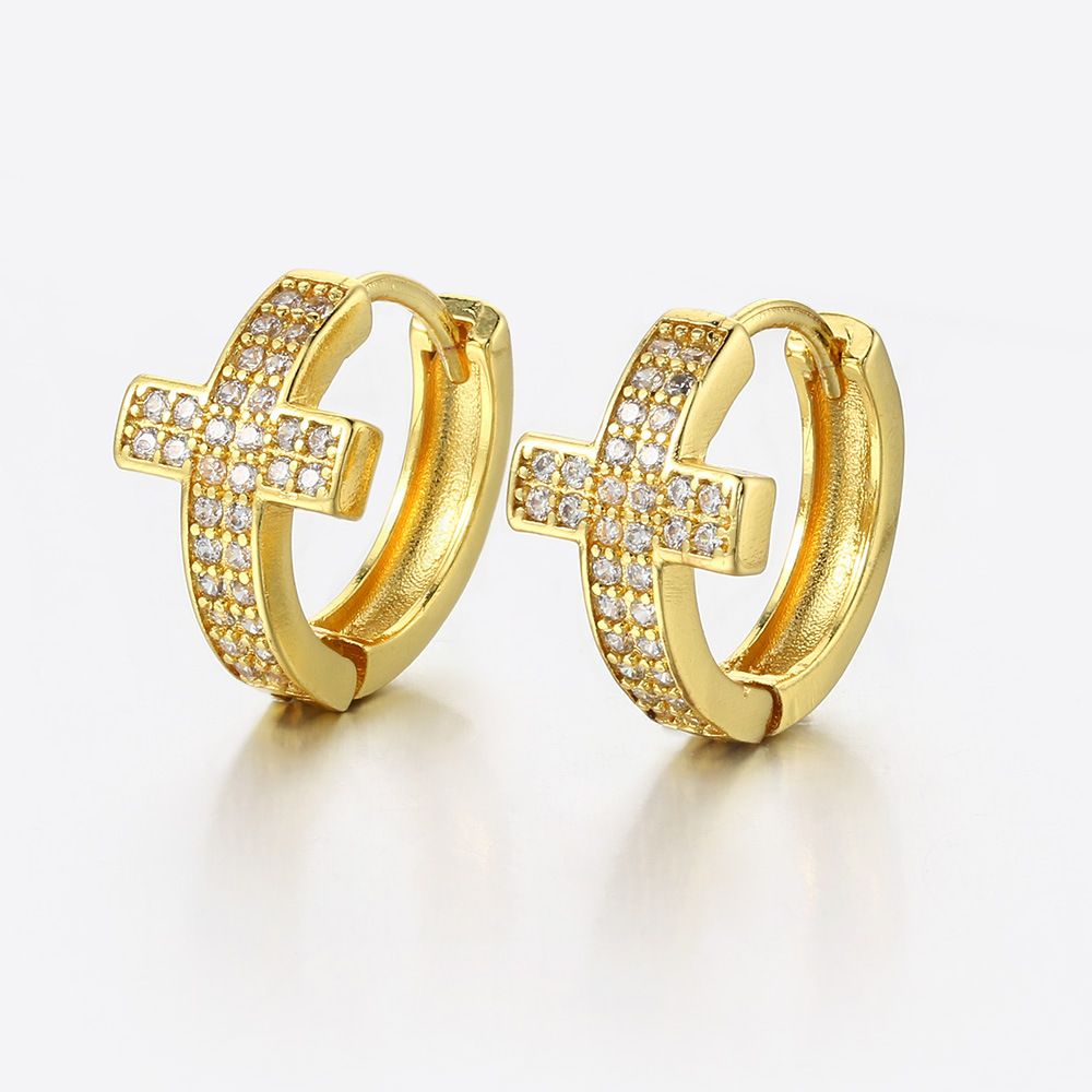 Cross Full Diamond Ear Buckle Men's Micro Set Zircon Hip Hop Earrings_ipsvogv.com
