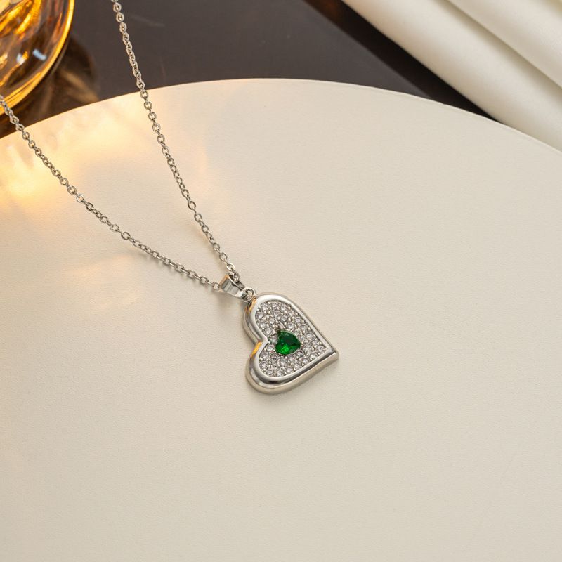 Necklace, Female Internet Celebrity, Love, Super Sparkling Peach Heart, Emerald, Zirconia, Exquisite, Light Luxury,_ipsvogv.com