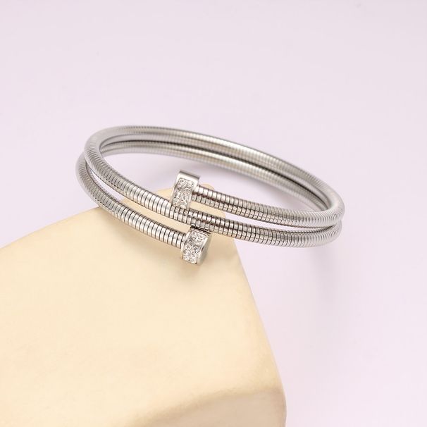 Wemen's Jewelry Multi Layer Stacked Zircon Bracelet Fashionable Titanium Steel Gold Plated Open Bracelet_ipsvogv.com