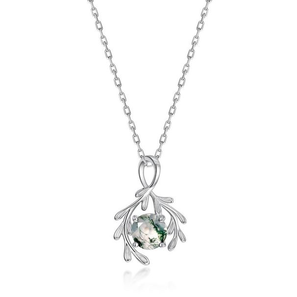 Elegant And Luxurious Gifts S925 Silver Green Moss Pendant Water Grass Agate Stone Pendant Fashionable Light Luxury Holiday Gift_ipsvogv.com