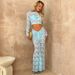 Women's perspective round neck high waist long sleeve waist hip skirt two-piece lace skirt_ipsvogv.com