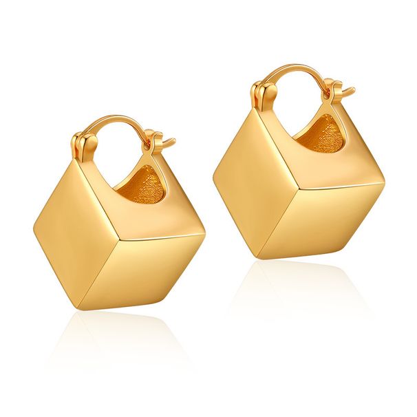 Heavy industry series high end personality earrings copper plated with K real gold geometric square three dimensional slim earrings_ipsvogv.com