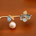 Women's Jewelry Enamel Oil Drip Asymmetrical Earrings Light Luxury Commuter Diamond Leaf Pearl Earrings Autumn And Winter_ipsvogv.com