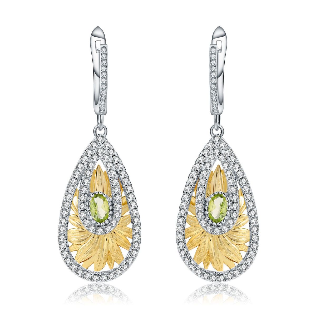 Italian Craft Jewelry Designer Earrings Natural Style Design Silver Natural Olive Gemstone Earrings Earrings_ipsvogv.com