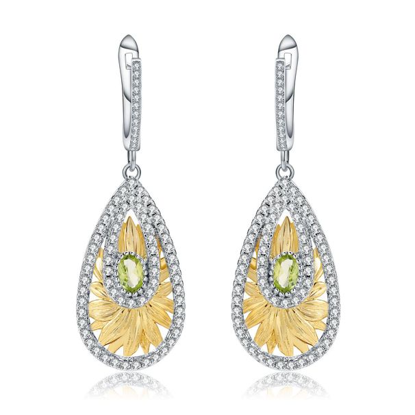 Italian Craft Jewelry Designer Earrings Natural Style Design Silver Natural Olive Gemstone Earrings Earrings_ipsvogv.com